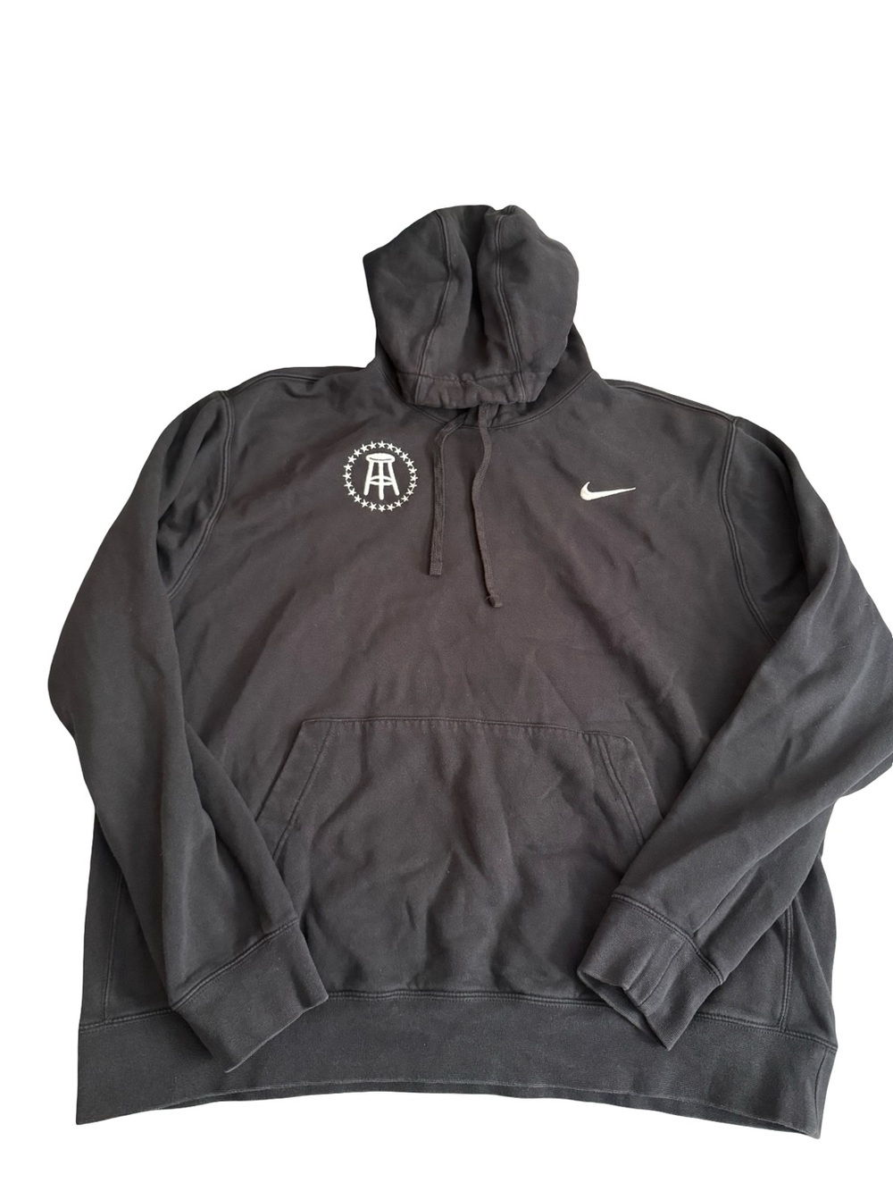 Nike Black Hoodie with White Swoosh and Barstool Logo